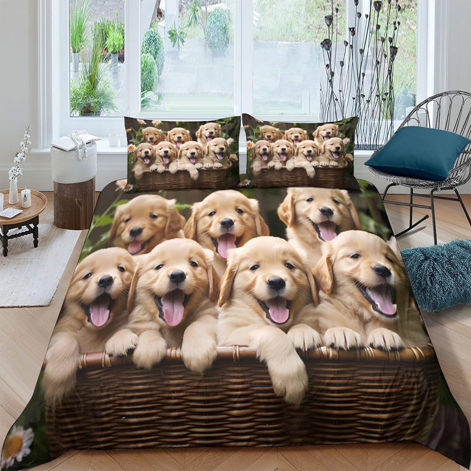 Ctjqhvkz Style-8 3D Printed Golden Retriever Puppy Fitted Sheet Microfiber Soft Breathable Dog Basket Mattress Cover For Bedroom Guest Room Decor Single（135X200cm）
