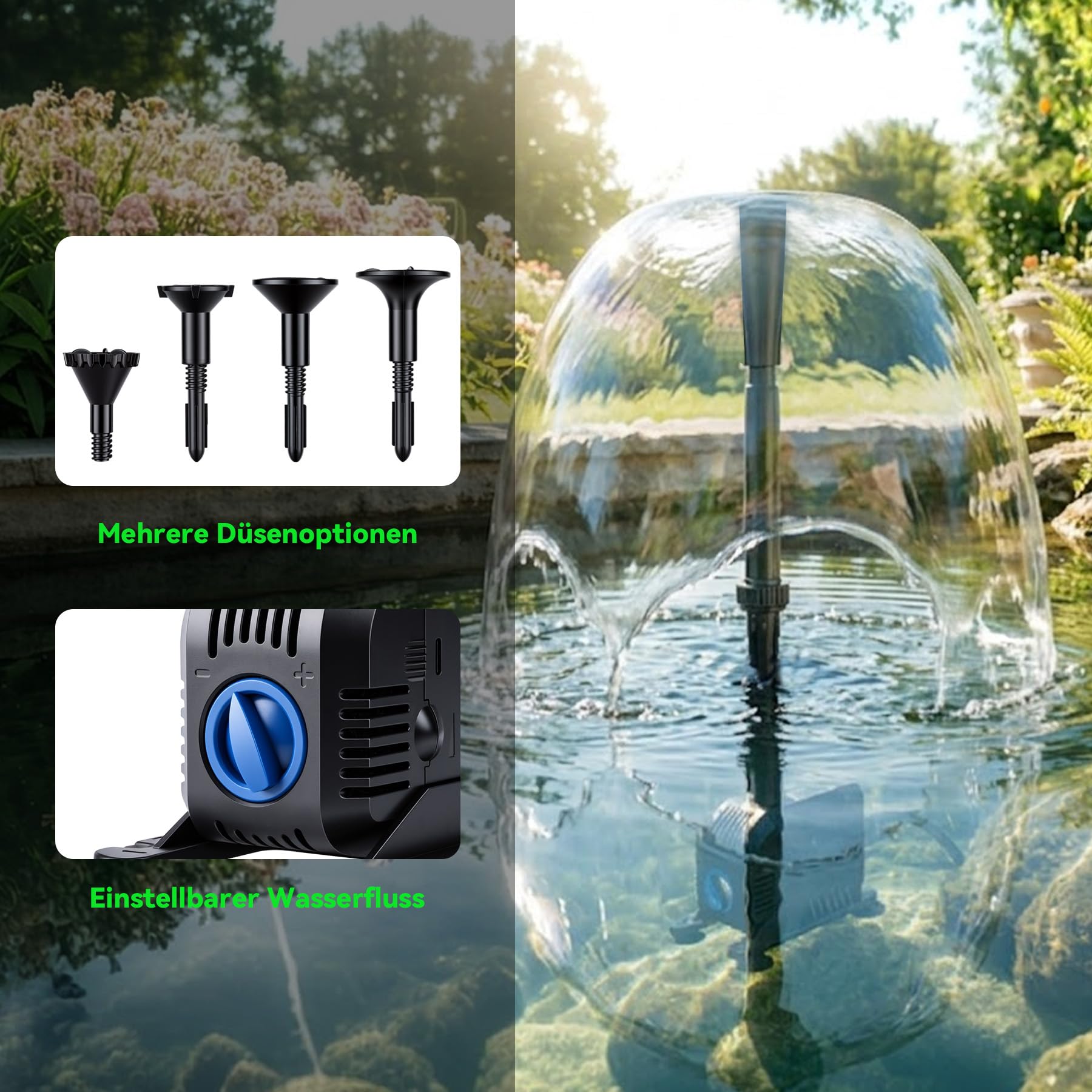 600L/h 8W Garten Springbrunnenpumpe Teichpumpe Wasserspielpumpe Bachlaufpumpe Wasserpumpe Fontäne
