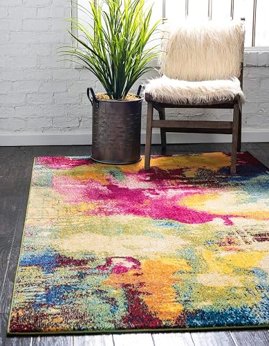 Unique Loom Estrella Collection Colorful, Abstract, Watercolor, Modern, Eclectic Area Rug (8' 0 x 11' 0 Rectangular, Mul