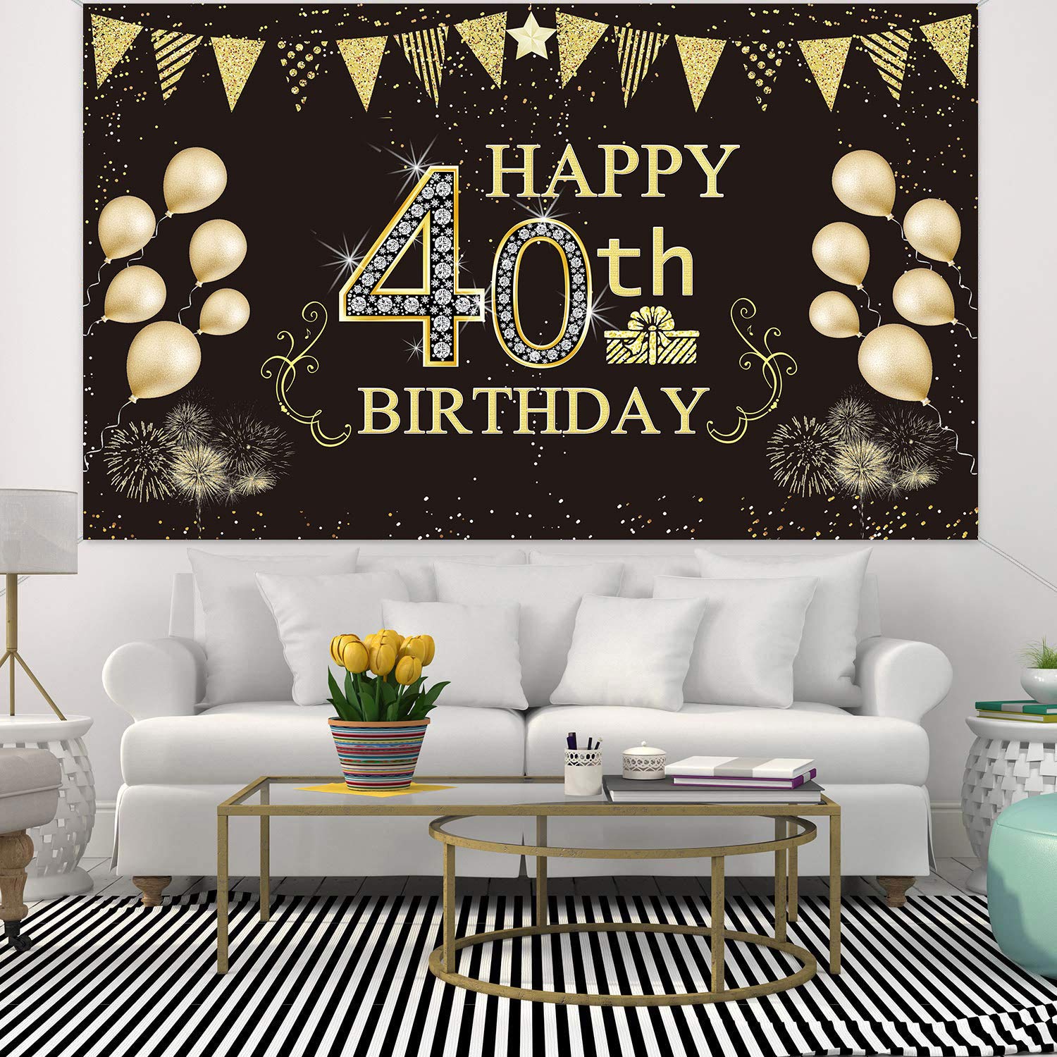 Famoby 6 x 3.6 ft Happy 40th Birthday Backdrop Background Banner for