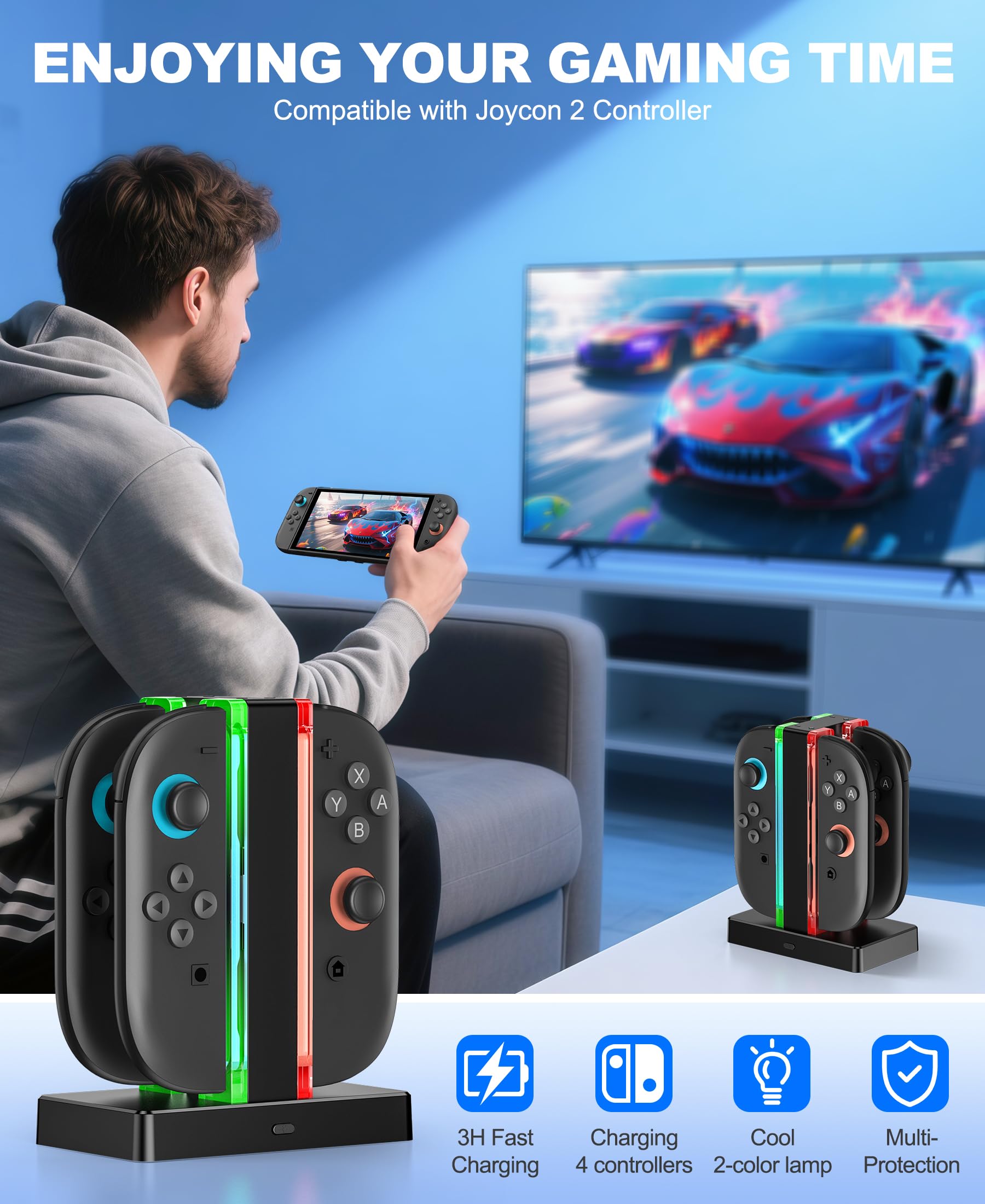 HELLCOOL Charging Dock for Nintendo Switch 2 Controllers-4-Port Joy Con 2025 Charger Station with Magnetic Design - Image 2