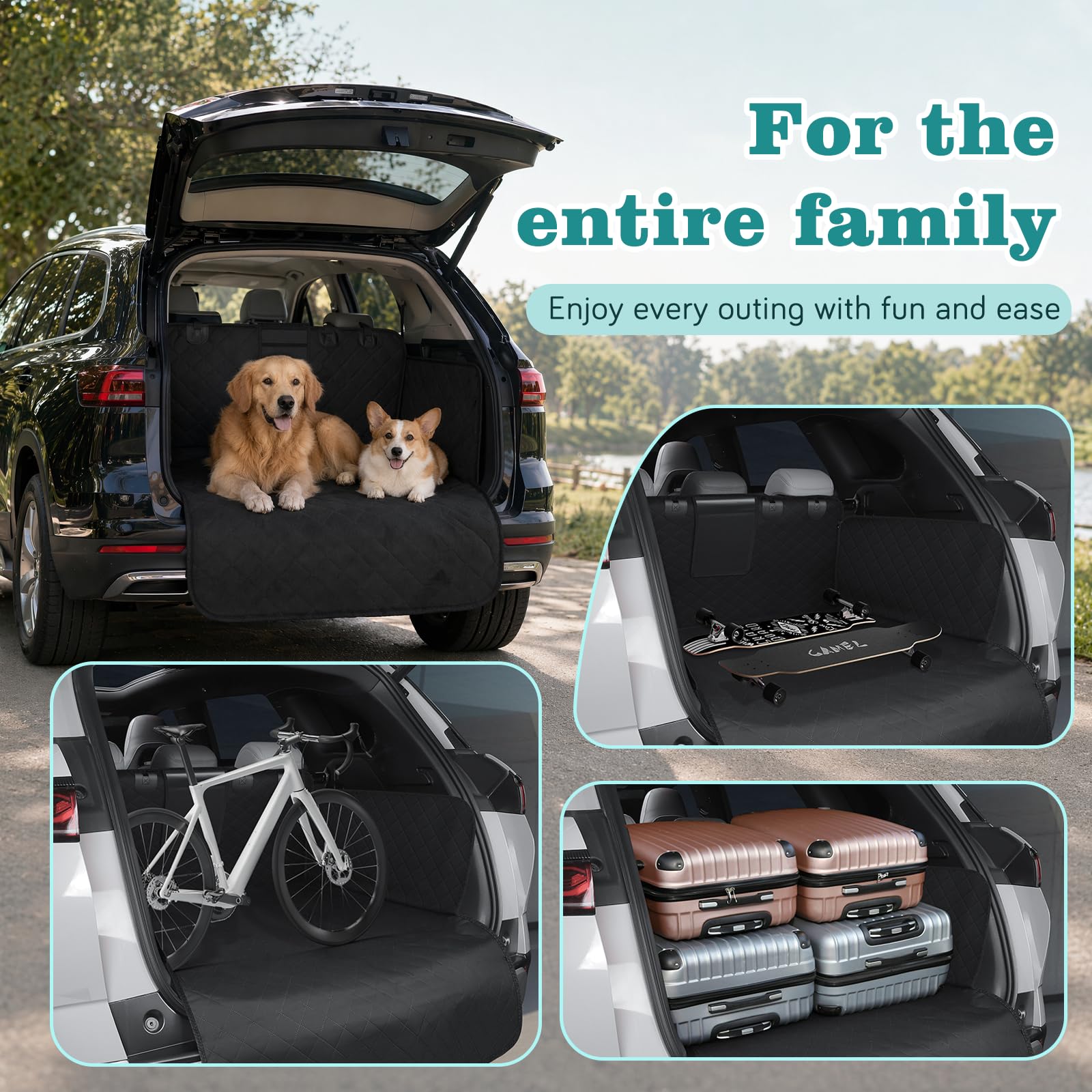 Protector Maletero Coche Perros, Funda Maletero Coche Perros Impermeable y Antideslizante, Cubre Maletero con Protector de Parachoques, Manta Perro Coche Maletero SUV Universal (185x105 cm)