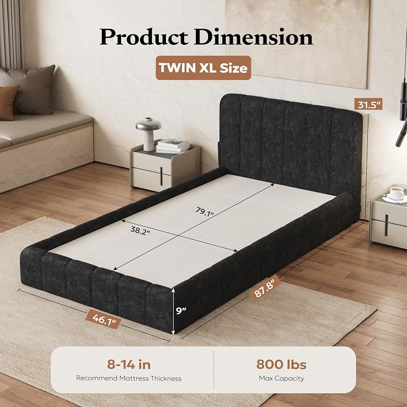 Furnify Twin XL Size Cloud Bed Frame with Padded Headboard image 2