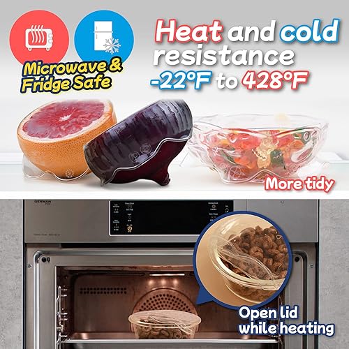 Miniatura 3 de DeliOne Tapas elásticas de silicona para almacenamiento de alimentos de cocina, duraderas, reutilizables + expandibles para recipientes de tazas o