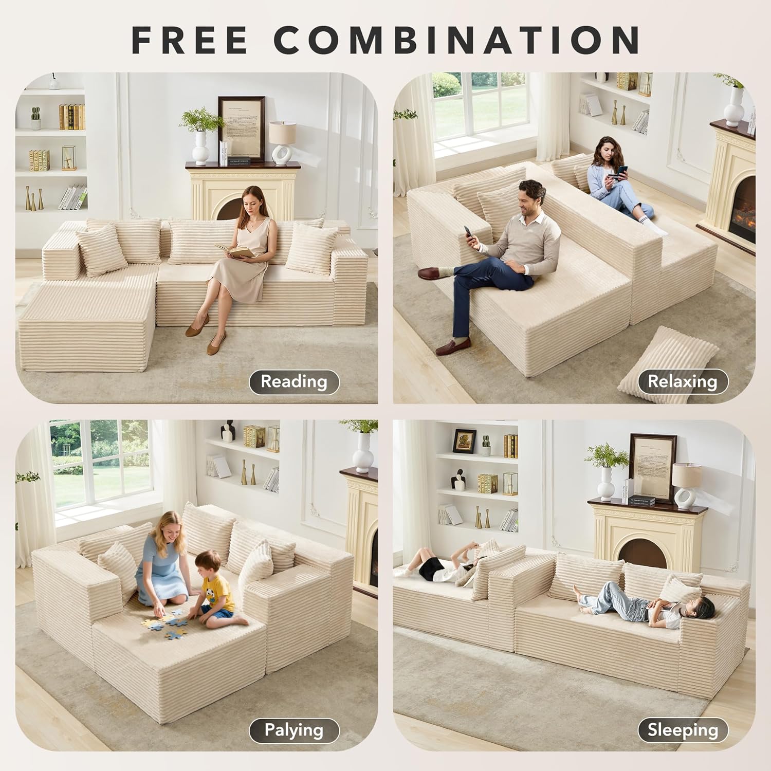 Modular Sectional Sofa Cloud Sectional Couch, 106" Comfy L Shaped Black Couches for Living Room,Oversized Sofa Sleeper with Deep Seat, No Assembly Required