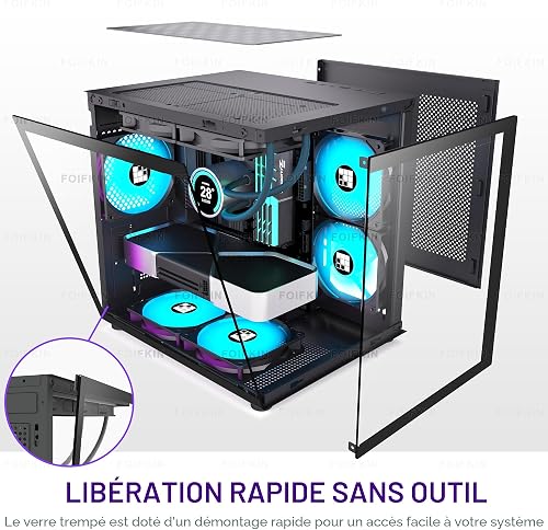 FOIFKIN F100 Micro-ATX PC Case with 3 ARGB Fans, MicroATX Case Black, Mini PC Case Gaming, 240 mm Radiator Computer Case, 270° Panoramic Tempered Glass (Black-1, F300) - 2