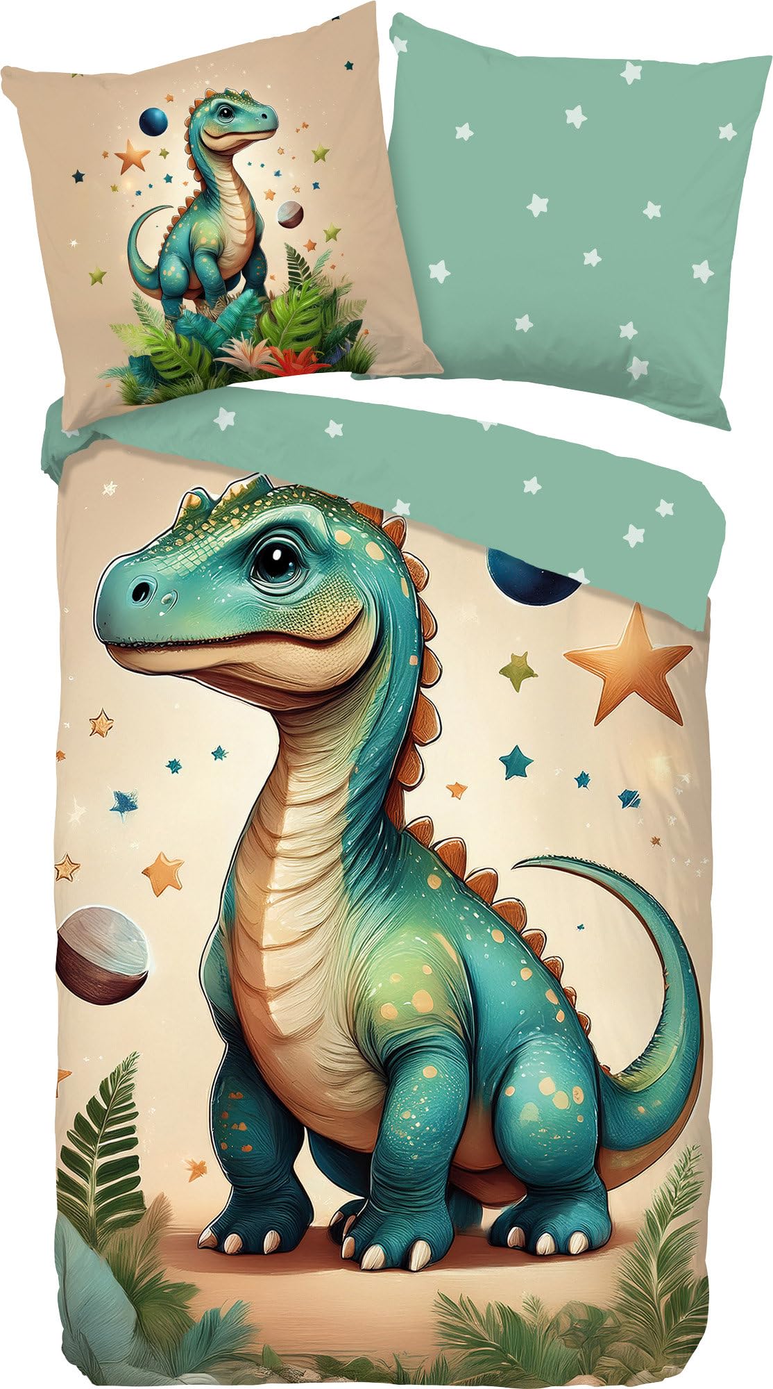 Good Morning Milo Children's Reversible Bed Linen Flannel Green Size 1 x 135 x 200 cm + 1 x 80 x 80 cm