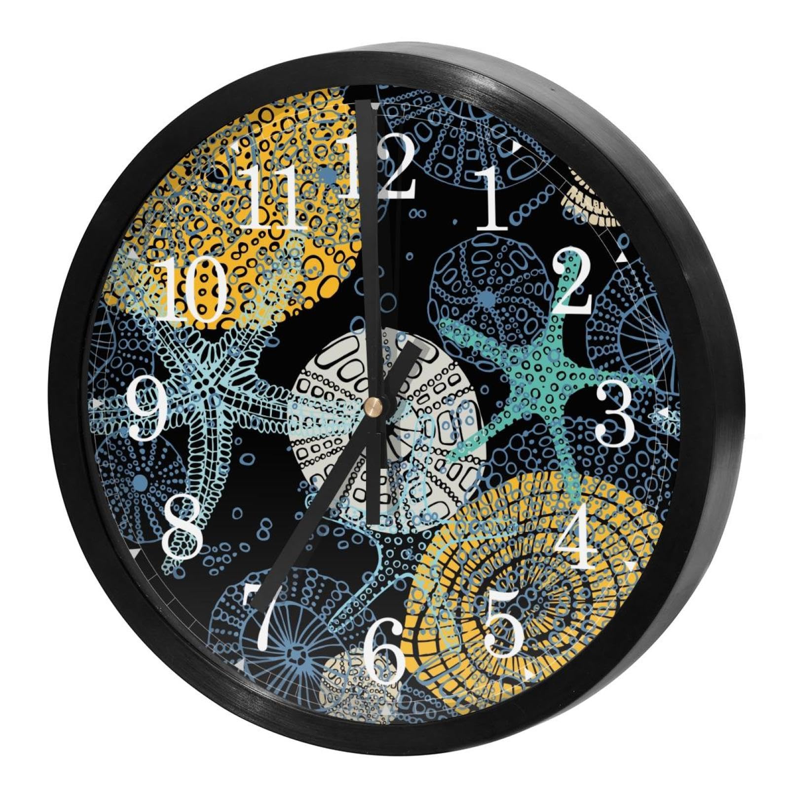 Horloge murale silencieuse à quartz motif étoile de mer et coquillages pour cuisine et maison