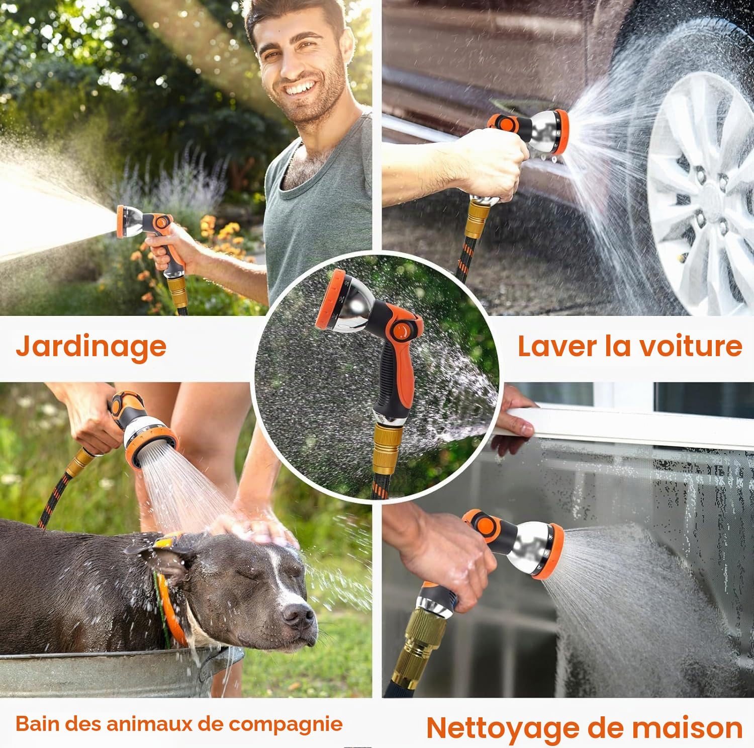 Tuyau d'arrosage extensible de 7,6 m, tuyau d'arrosage flexible avec buses 10 fonctions, interface métallique anti-fuite, anti-nœuds, résistant à l'usure, tuyau d'arrosage pour lavage de voiture, cour