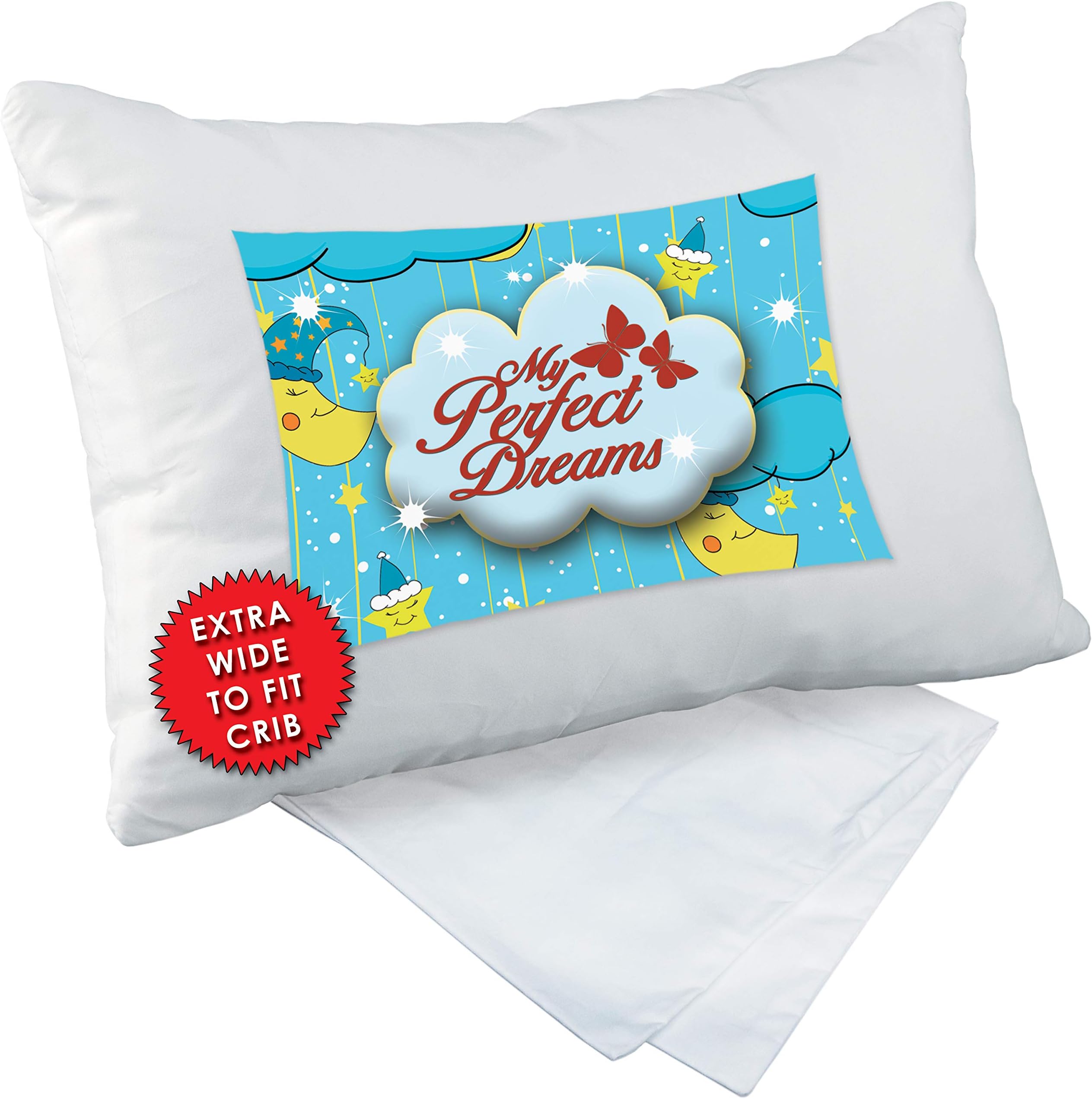 My Perfect Dreams Toddler Pillow Travel Pillow with White Pillowcase 13 x 22 Soft Organic Cotton Baby Pillow Toddlers Kids Machine Washable