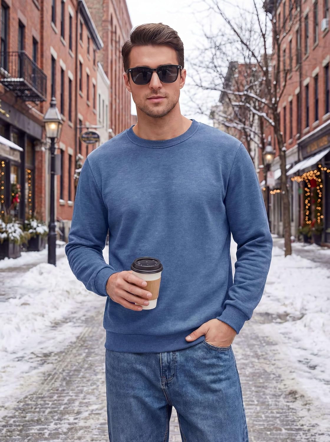 KEFITEVD Men's Sherpa Lined Sweatshirt Thermal Fleece Pullover Sweater Warm Crewneck Heavyweight Winter Shirt - Image 3