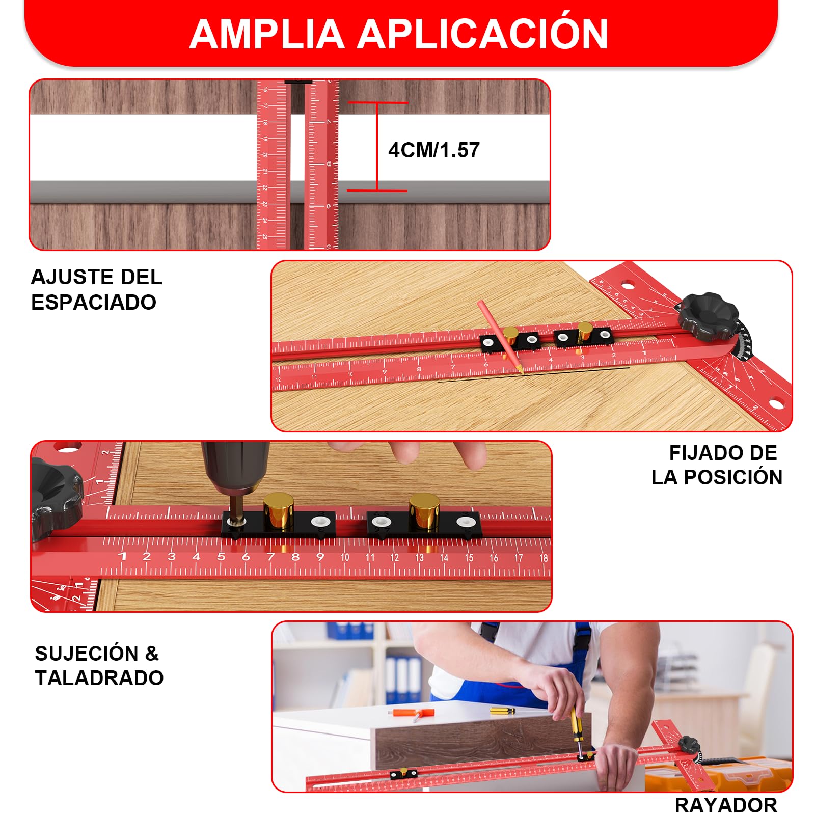 Escuadra en T de Carpintería de 74cm Herramienta de Medición con Ángulo Ajustable 15-165°, Cuerpo de Aleación de Aluminio, Guía de Taladro de Precisión para Carpintería, Dibujo Técnico