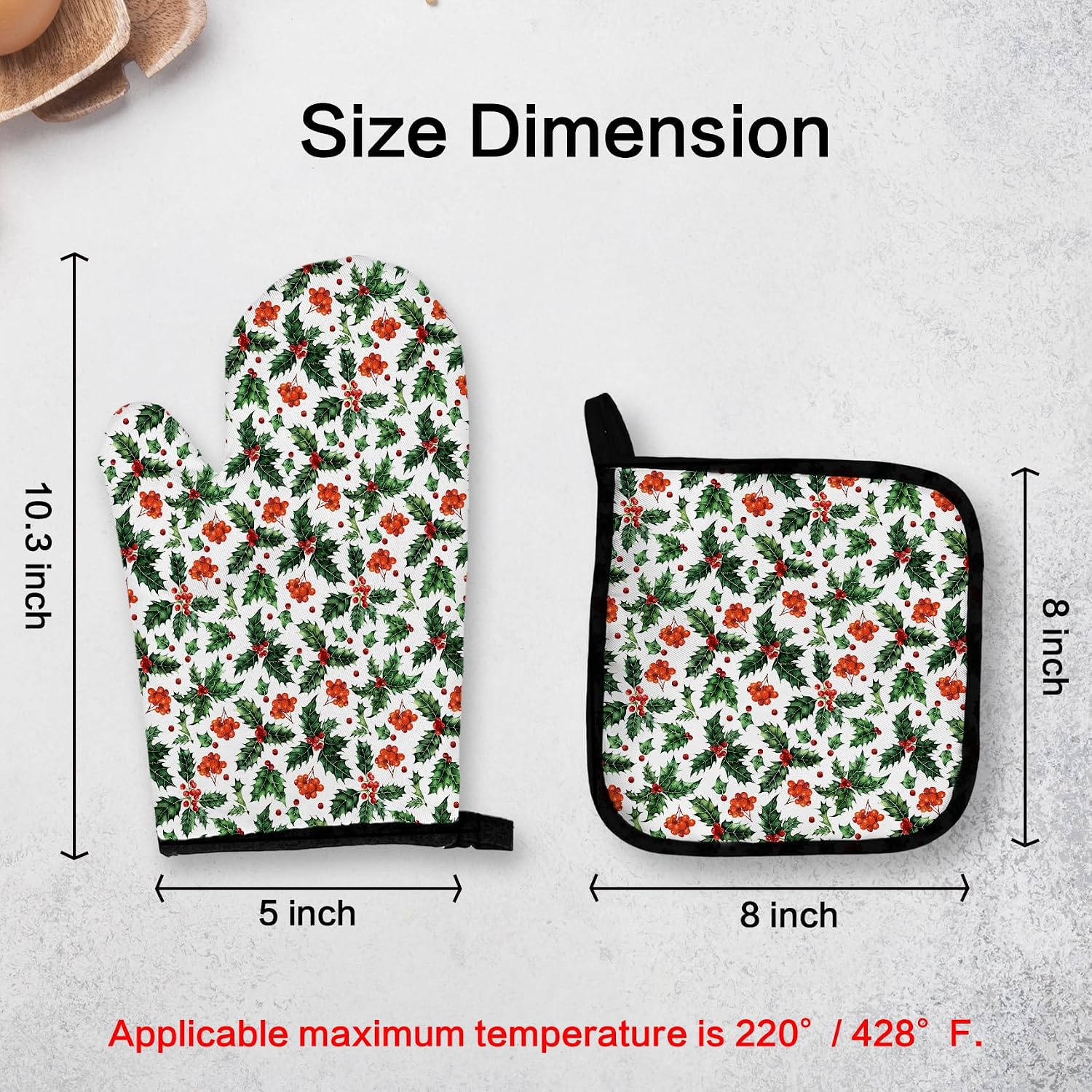OHSUL Christmas Berry Botanical Oven Mitts and Pot Holders Sets for Kitchen image 5