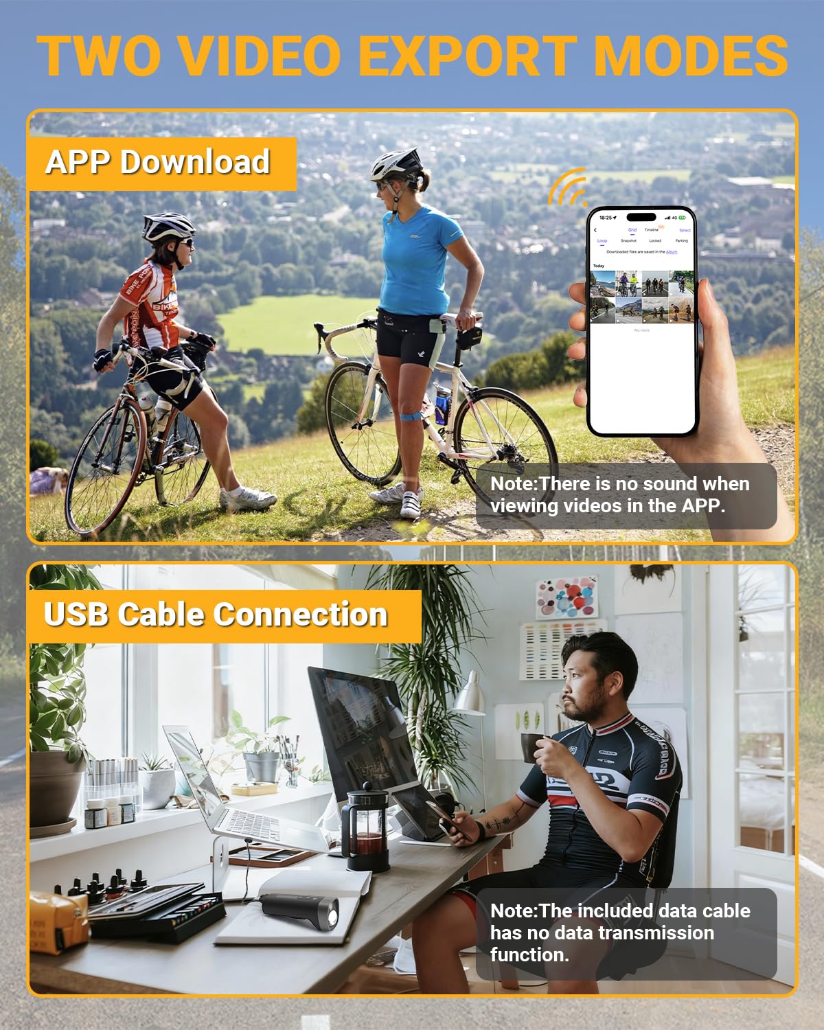 1080P HD Fahrrad Kamera Mit Halterung Dashcam Fahrrad Wasserdicht Motorrad Camera Dashcam WLAN,Einstellbarer Winkel,2600 mAh Akku,140° Weitwinkelobjektiv,64 GB TF-Karte