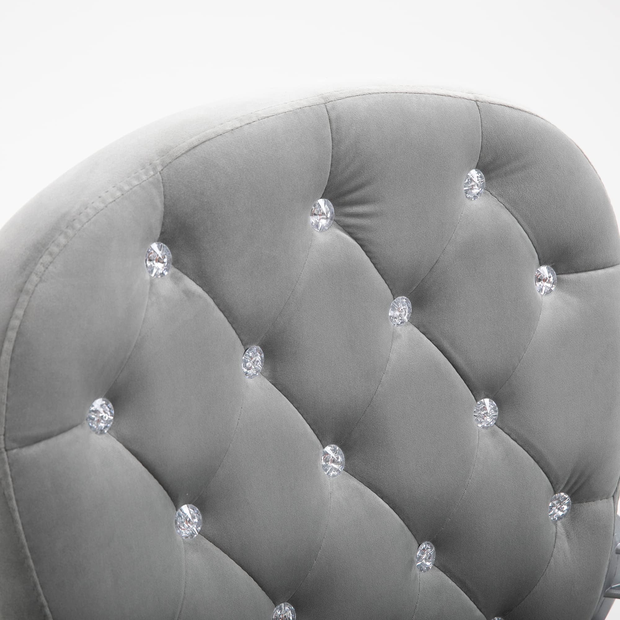 Vinsetto Silla de Oficina Giratoria con Altura Ajustable 120 kg Gris | Silla de Escritorio, Tapizada en Terciopelo, Reposabrazos, Decoraciones de Diamantes, para Estudio Dormitorio