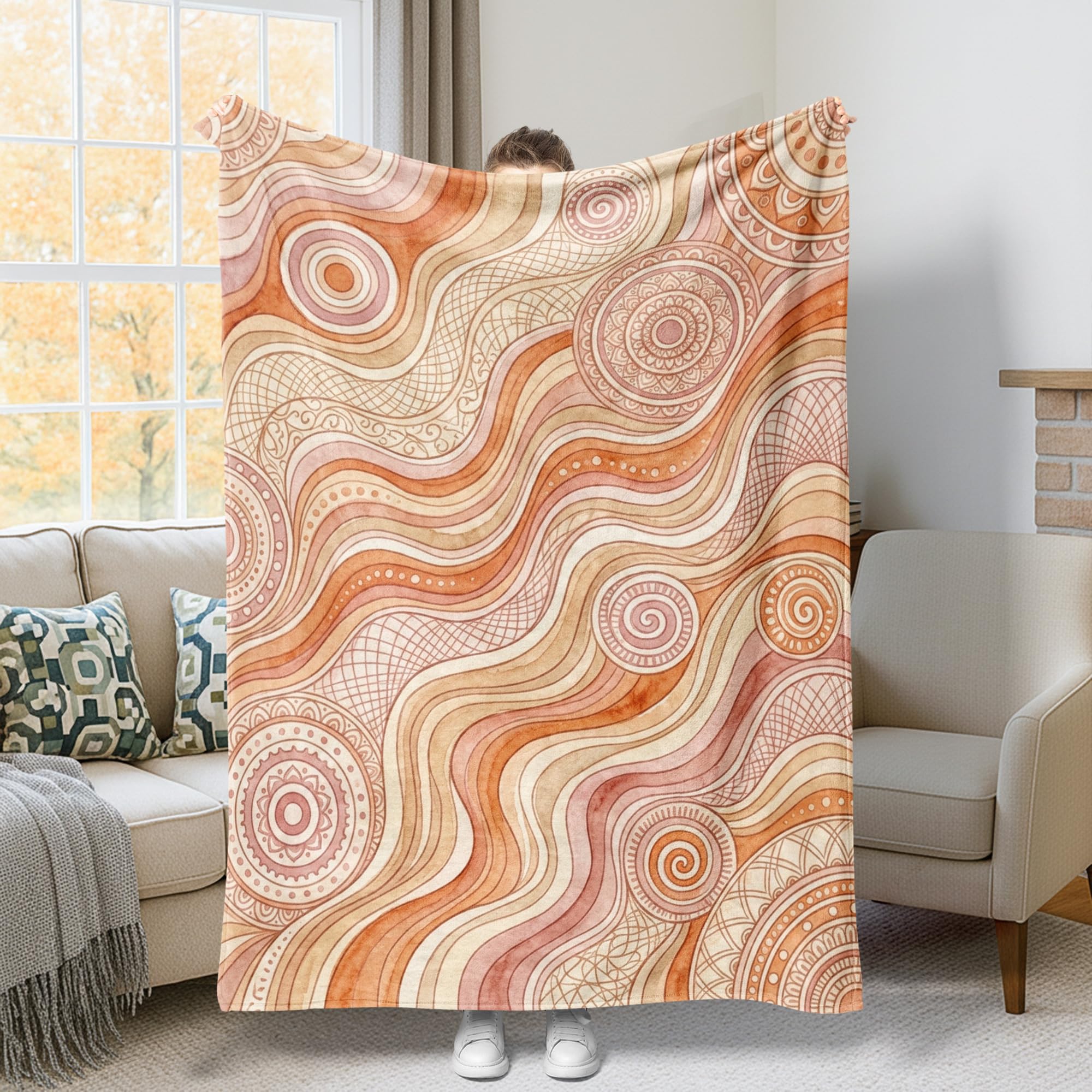Manta de círculos otoñales para cama grande y decoración bohemia de salón