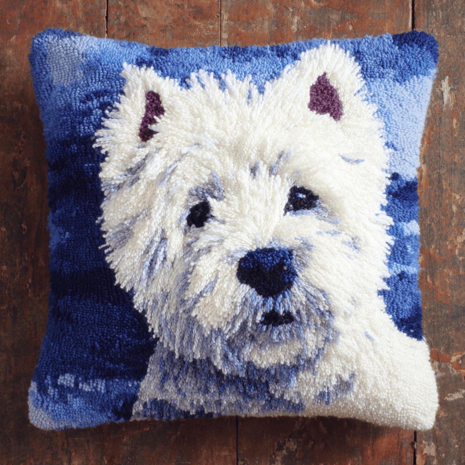 DIY Latch Hook Cushion Kit for Adults West High White Ground Terrier