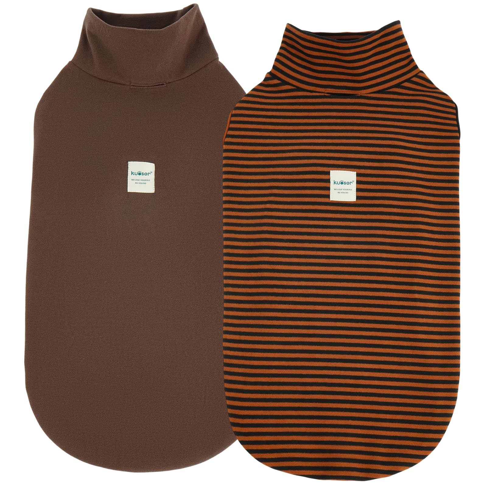Kuoser Lot de 2 pulls en polaire pour chien - Chaud et doux - Marron | Pull en polaire pour l'hiver et l'automne - Pull chaud et doux pour chiens de petite et grande taille - Par temps froid avec