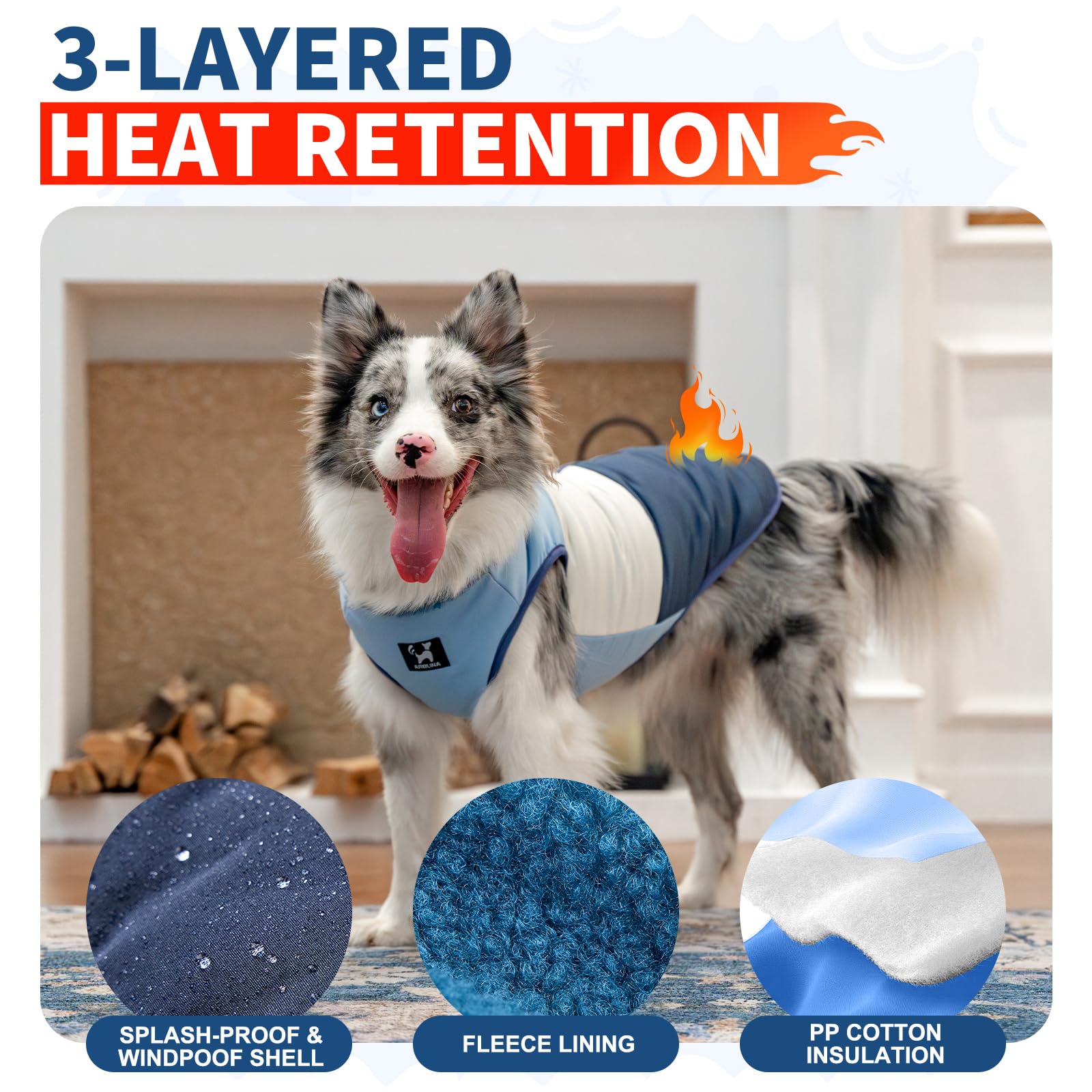 Arblina Abrigo Perros, Chaqueta Perros Reversible e Impermeable, Abrigo para Perros Mediano y Grande con Fleece Cálido, Chaleco Perros con Cremallera de Uso Sencillo, Azul, XXL