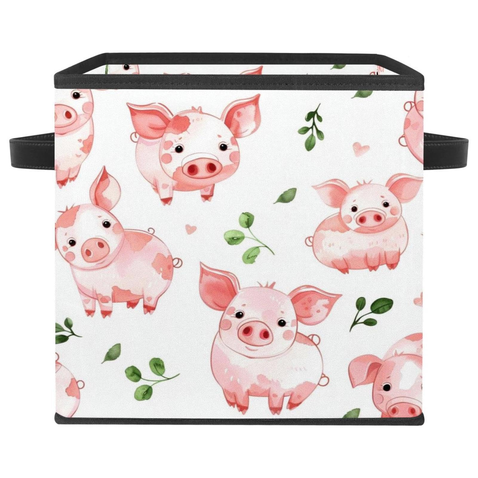Cube de rangement cochon rose de 27,9 cm, grand panier pliable avec poignées pour le linge