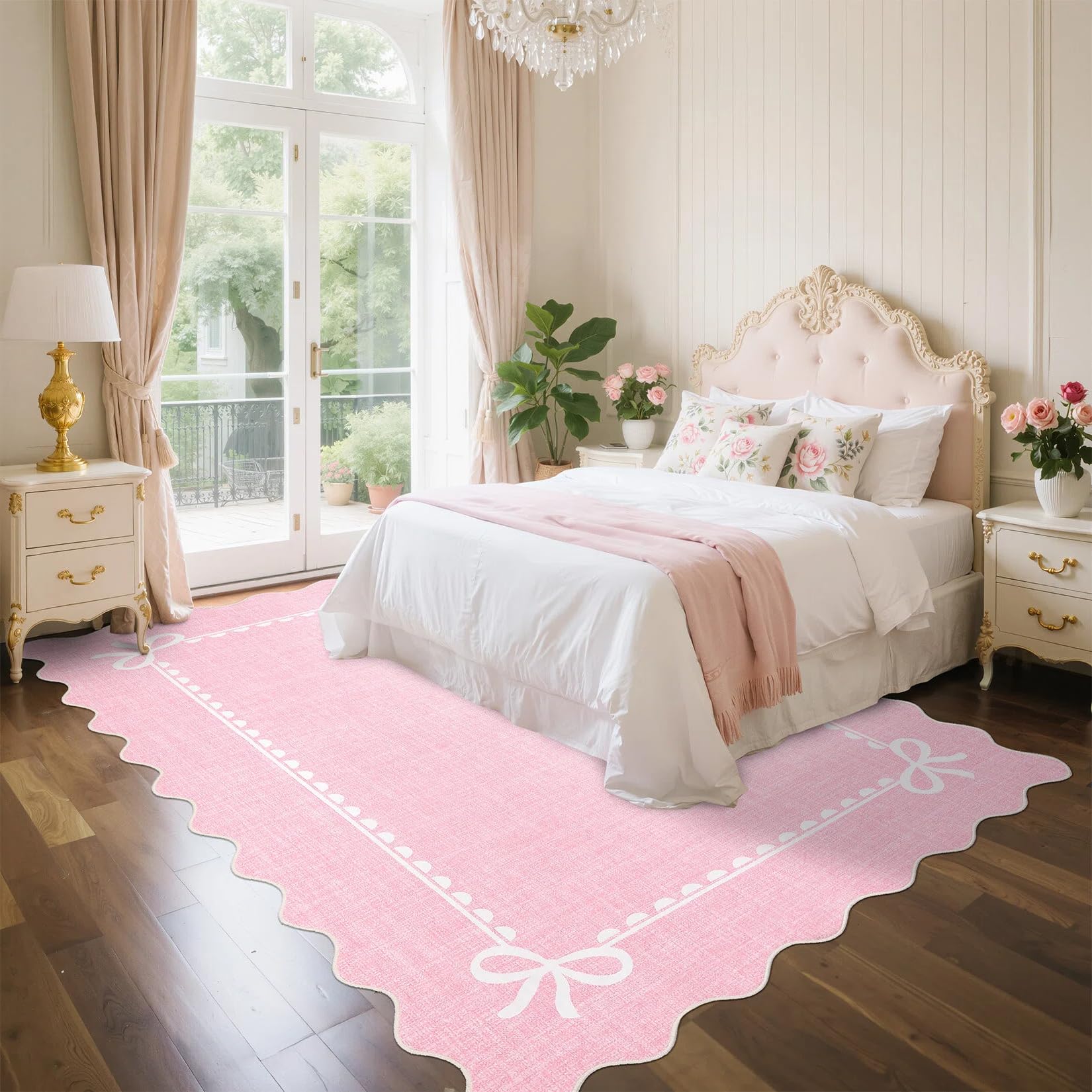 CAROMIO 200x290 cm Modern Scalloped Bow Rug Washable for Living Room Pink โ image 1