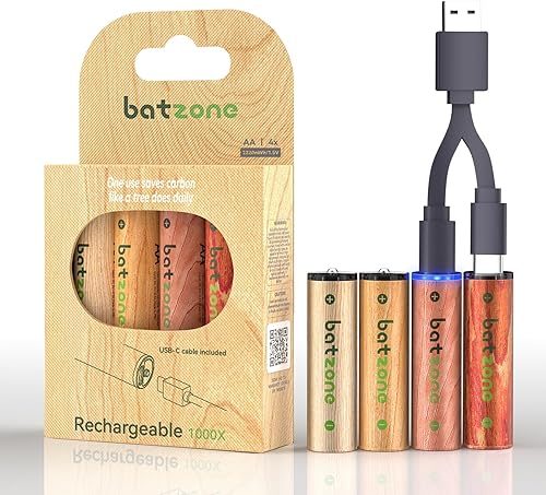 Paquete de 4 baterías AA recargables, baterías de litio de 2220 mWh AA, baterías AA dobles de 1.5 voltios, tiempos de ciclo de hasta 1000+ con cable