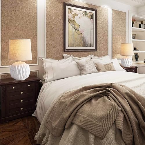 Miniatura 5 de Somniferous Juego de 2 lámparas de mesa de cerámica para dormitorio, lámpara de noche pequeña, lámpara blanca con pantalla de lino, lámpara de