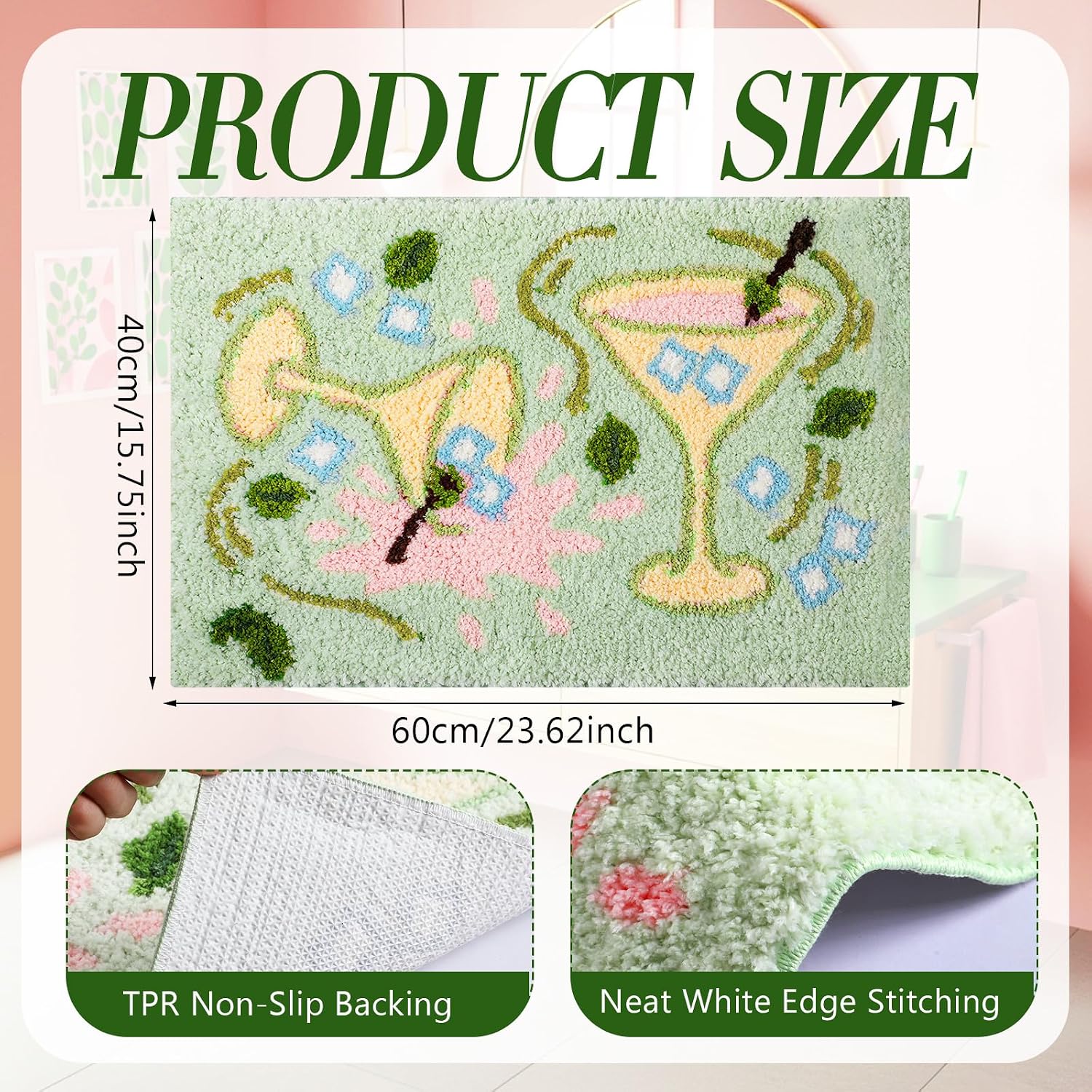 Drydiet Funny Bathroom Rugs 16" x 24" Green Martini Bath Mat | Fun Non Slip Washable Modern Doormat for Bathroom Shower Home Indoor Martini Party Gift Decorations