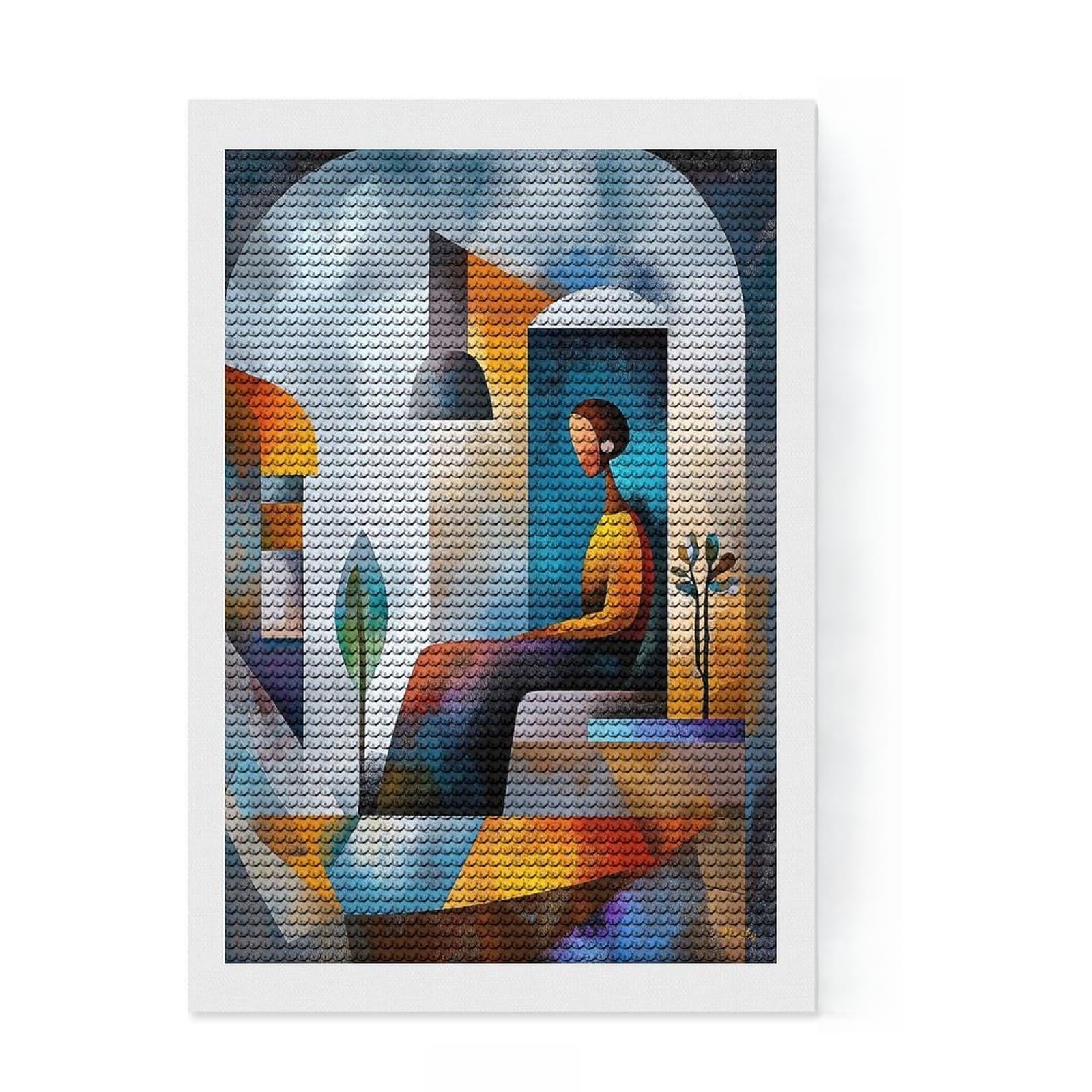 Junmoney Modern Cubist Vision of The Age of Emptiness Diamond Painting Set 8"x12", Stress Relief Craft, Finish and Display, Boho Decor, for Women, Sparkling Round Gems