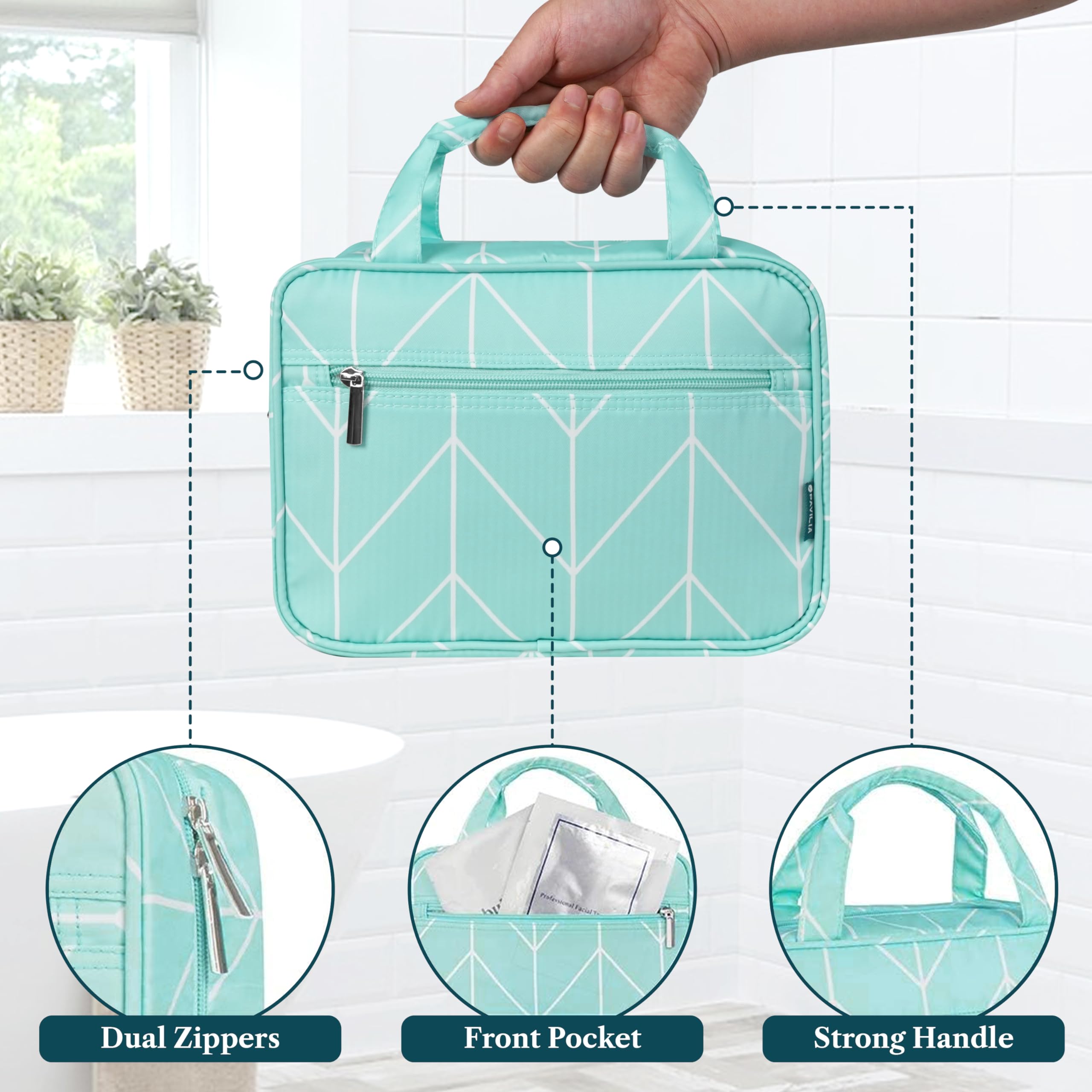 PAVILIA Borsa da toilette da appendere borsa da viaggio donna e uomo, organizer pieghevole per cosmetici, borsa per il trucco resistente all'acqua, accessori da toeletta, grande kit essenziale da