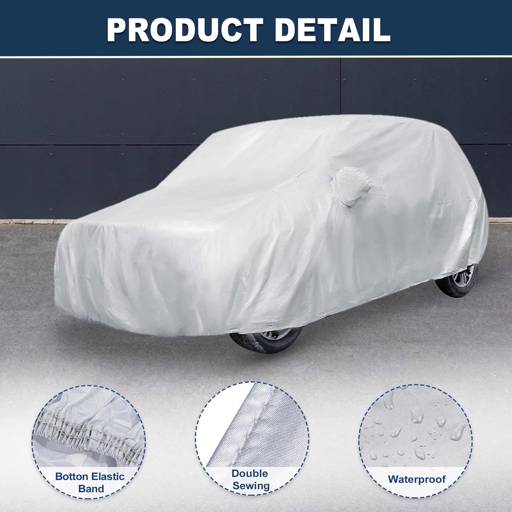 ACROPIX 180T Gray Car Cover Waterproof All Weather Full Exterior Cover Rain Hail Sun Protector Car Cover Fit — view 2