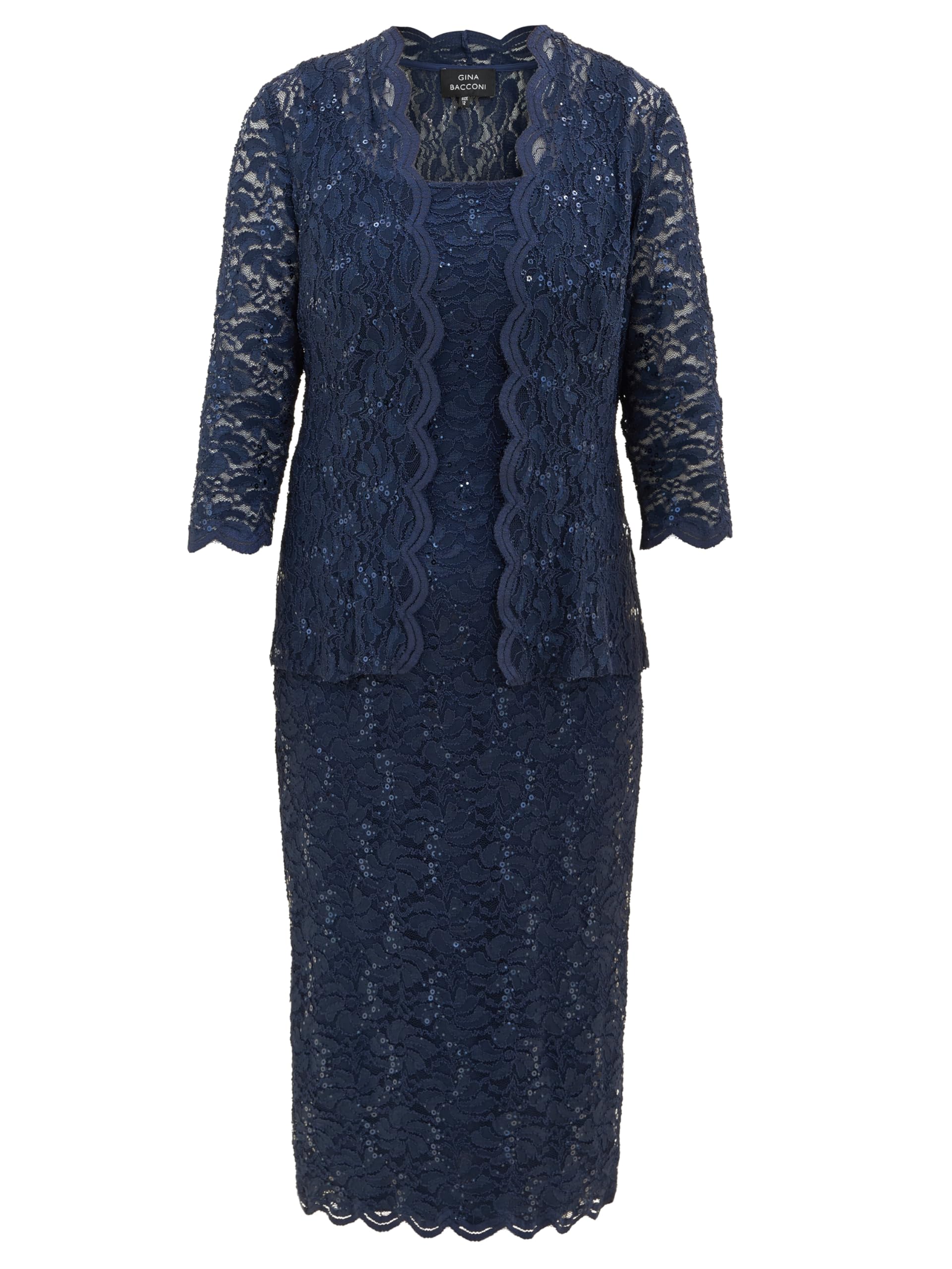 Gina Bacconi Women's Sequin Lace Shift Dress and Jacket Cocktail, Navy, 18