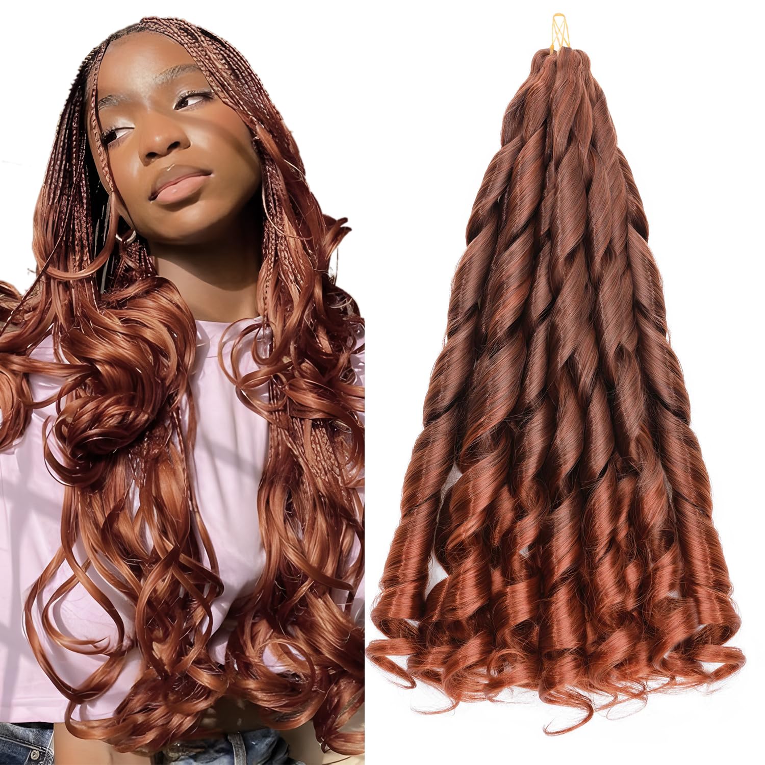 S-noilite French Curl Braiding Hair 24 inch 3 Pack Loose Wavy Spiral Curly Crochet Hair Deep Wave Synthetic Extensions for Braiding Pre Stretched Bouncy Braiding Hair
