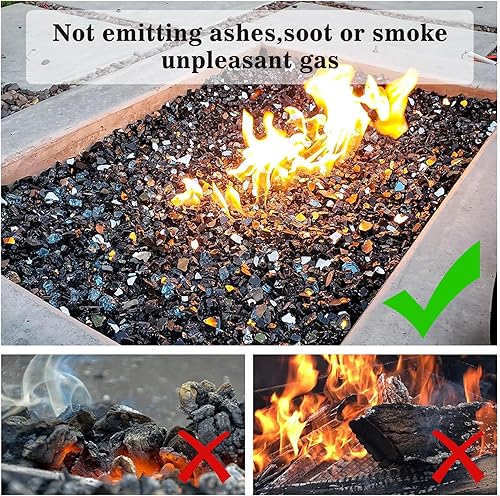 Vista 182 de Grisun Vidrio ignífugo para cuenco de fuego, 1/2 pulgada de alto, 10 libras, brillo reflectante, rocas de vidrio templado para gas natural o Verde