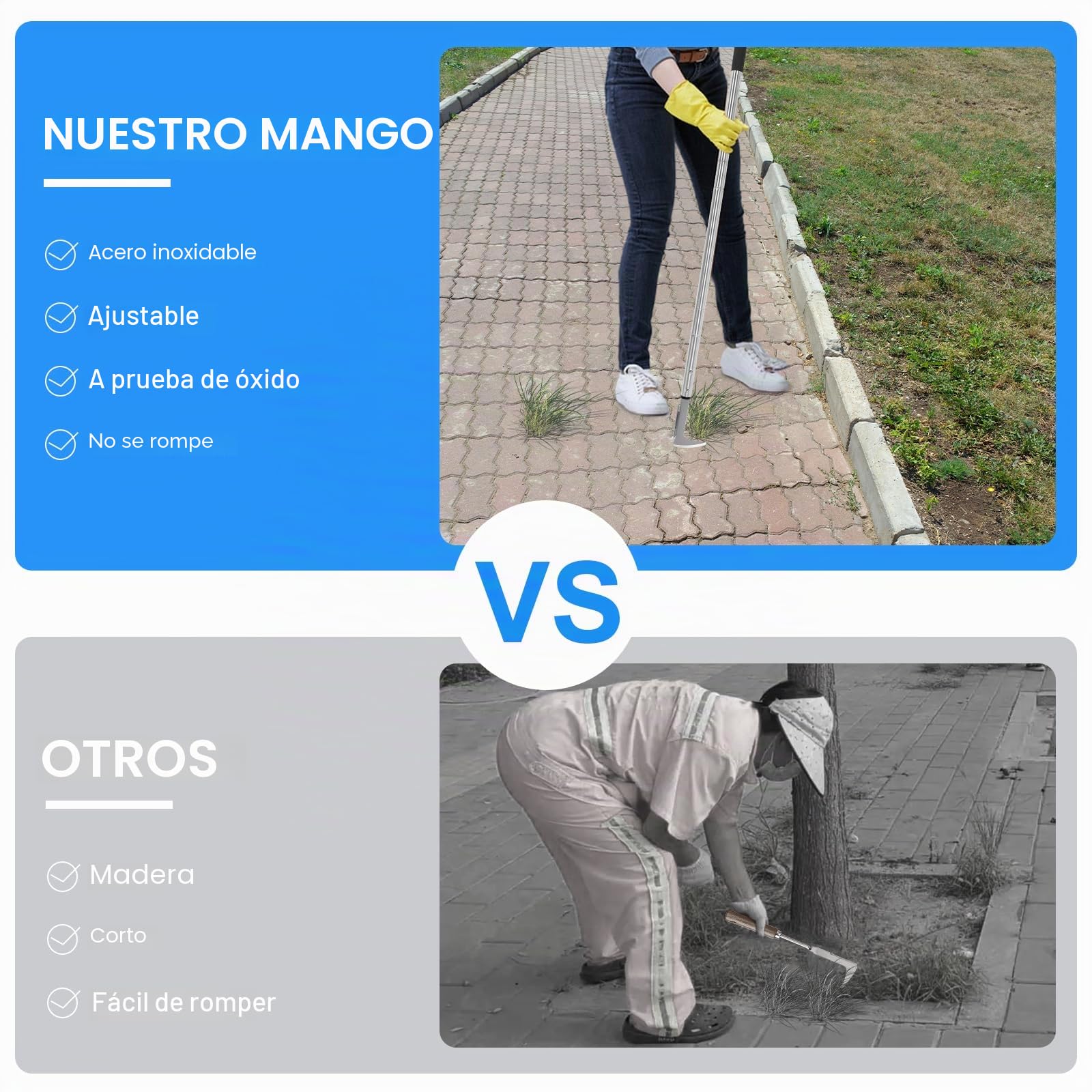 BARAYSTUS Cuchillo desherbador manual de mango largo140-105-65 cm, ajustable, herramienta ergonómica para jardín