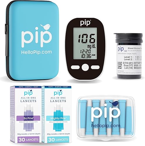 Kit de monitor de glucosa en sangre Pip con lancetas de seguridad precargadas - Juego completo de prueba de diabetes para el monitoreo de azúcar en