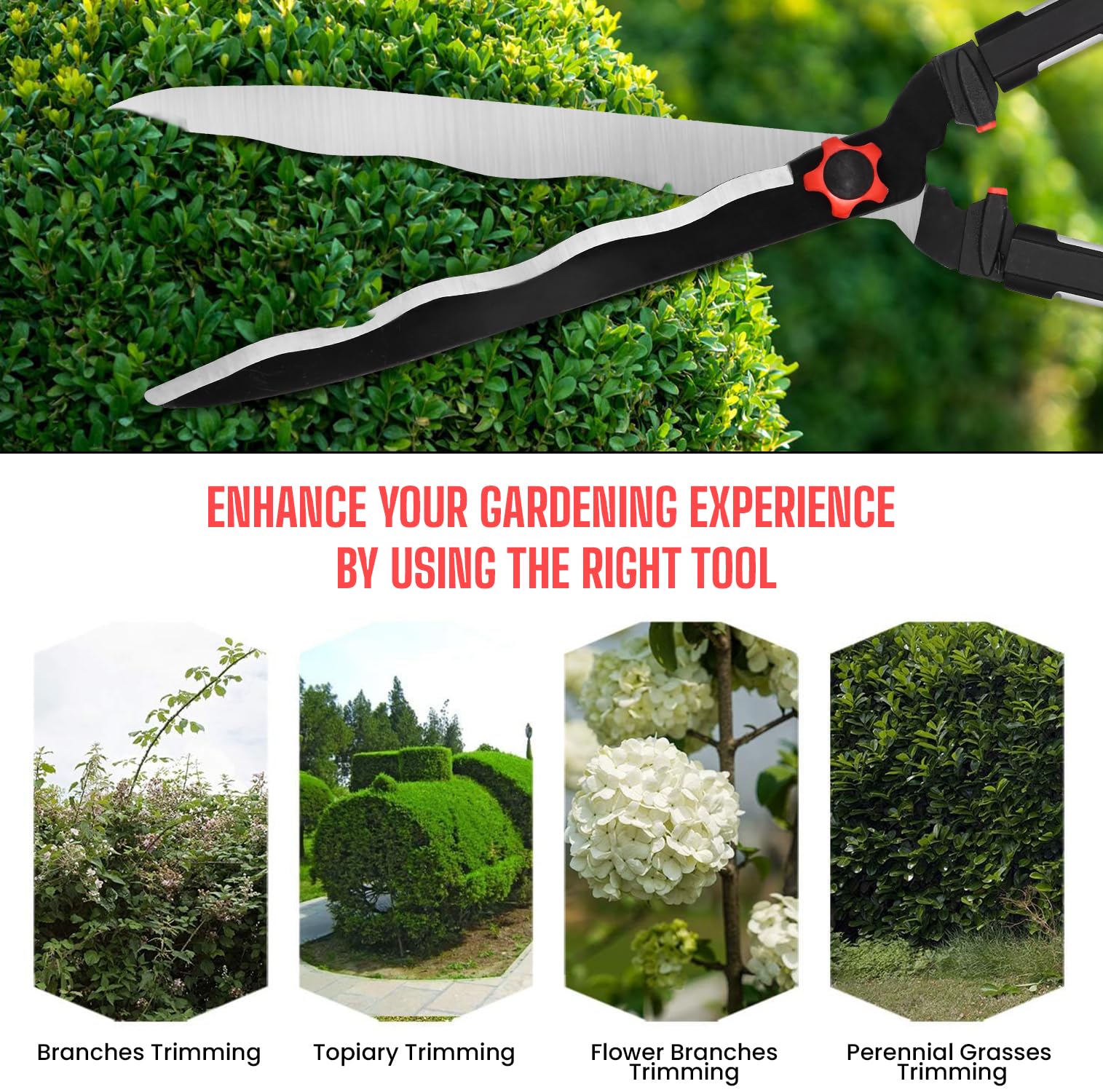 OUTO Hedge Shear 32" with Heavy Duty Aluminium Handle Cutting Edge Blade Grass Pruner Tree Branches Trimmer Garden Scissors for Lawn Backyard Patio Nursery Flower Gardening (Pack of 1, Red) - Image 4 thumbnail