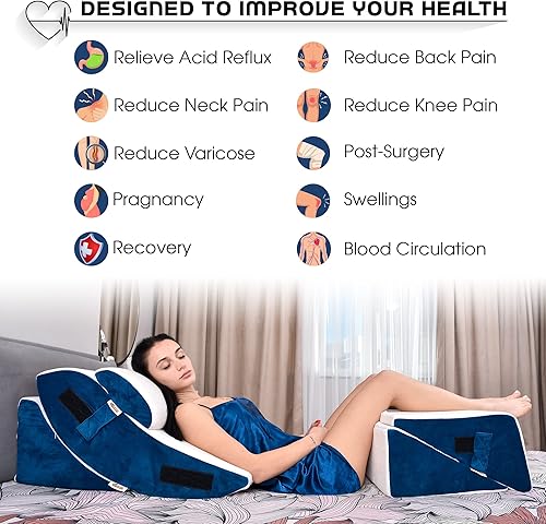 Miniatura 2 de Juego de almohadas ortopédicas de cuña para cama, juego de 5 almohadas de cuña, ajustables y cómodas, espuma viscoelástica poscirugía para aliviar