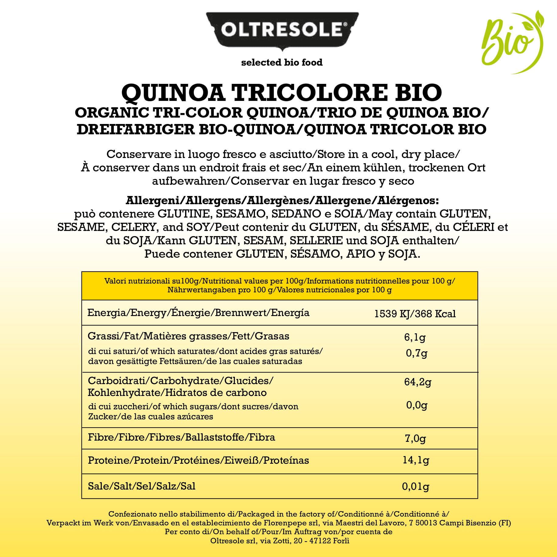 Oltresole, Quinoa Orgánica Tricolor 5 kg, Mezcla de Quinoa Orgánica Roja, Blanca y Negra, Superalimento, Rico en Proteína y Fibra, Ideal para Ensaladas, Sopas y Platos Veganos, Tamaño Conveniente