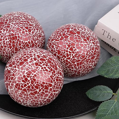 Miniatura 7 de Woration 2 bolas de esfera de vidrio de mosaico, esferas decorativas para centros de mesa, bolas rojas de Navidad para tazones, jarrones, bandeja,
