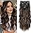 Fliace Clip in Hair Extensions, 6 PCS Natural & Soft Hair & Blends Well Hair Extensions, Dark Brown Long Wavy Hairpieces(24inch, 6pcs, Black with Brown Highlights)