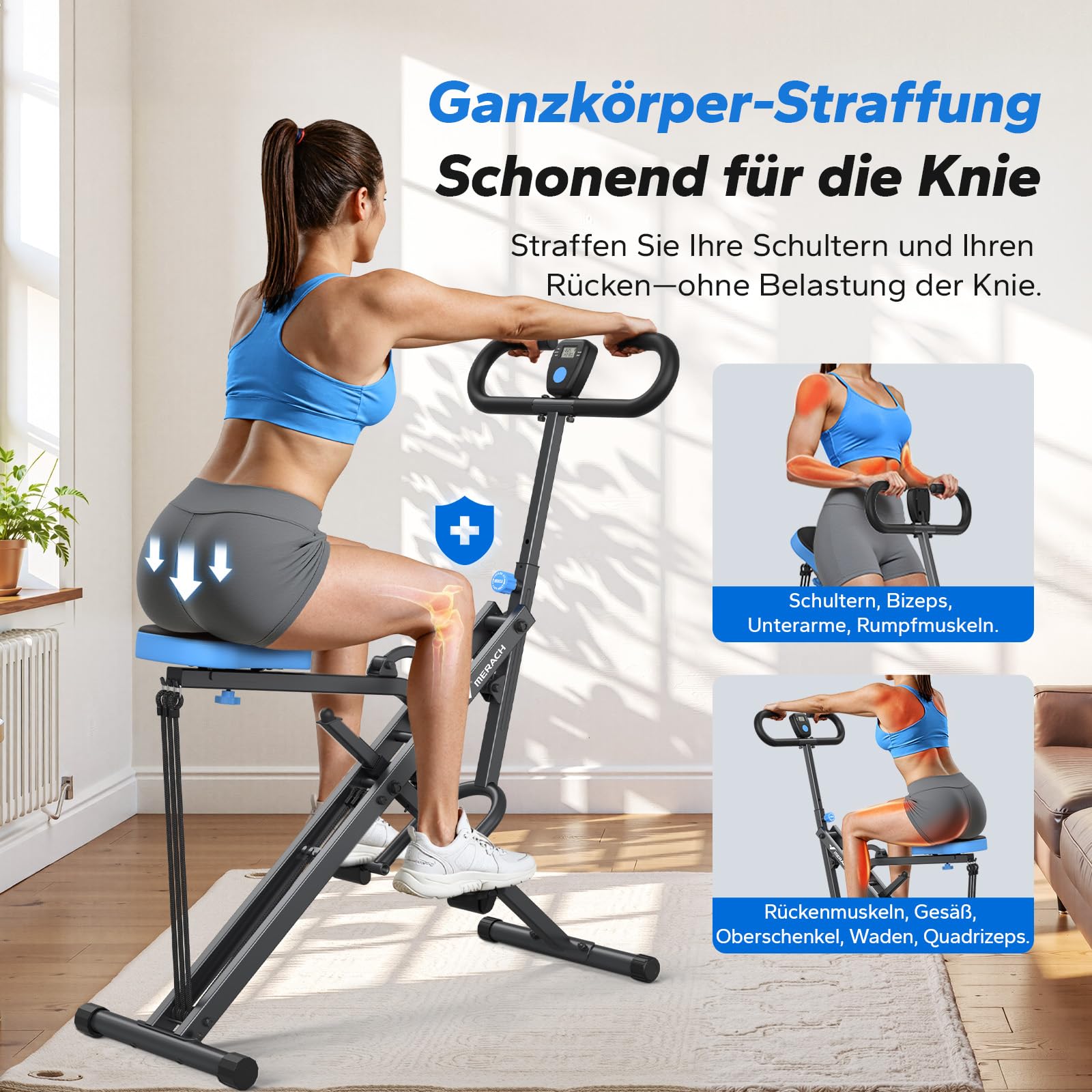MERACH 2 IN 1 Kniebeugen Rudergerät Faltbare Kniebeugenmaschine, Glute Machine für den Gesäß, Bein und Core Training, 10Min Aufbau für Zuhause und Fitnessstudio, Max 160 KG