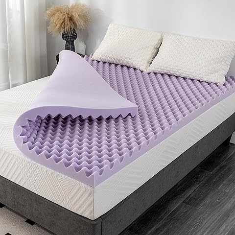 3 Inch Egg Crate Queen Memory Foam Mattress Topper, Lavender Scent Gel Infused Foam Mattress Topper for Pressure Relief, CertiPUR-US Certified Queen Bed Topper, Purple, 60"×80"