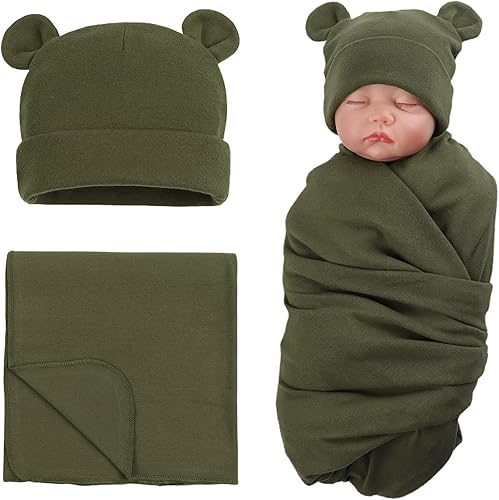 PESAAT Conjunto de gorro de algodón para bebé, sombreros para recién nacidos, mantas de recepción para bebés niños y niñas