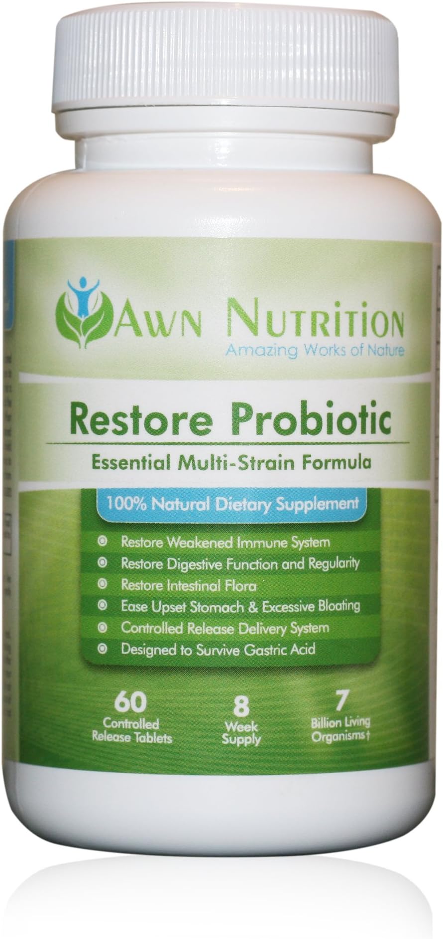 Restore Probiotic Supplement - 60 Time Release Daily Tablets with Essential Multi-Strain Formula and Patented Controlled Release Delivery System