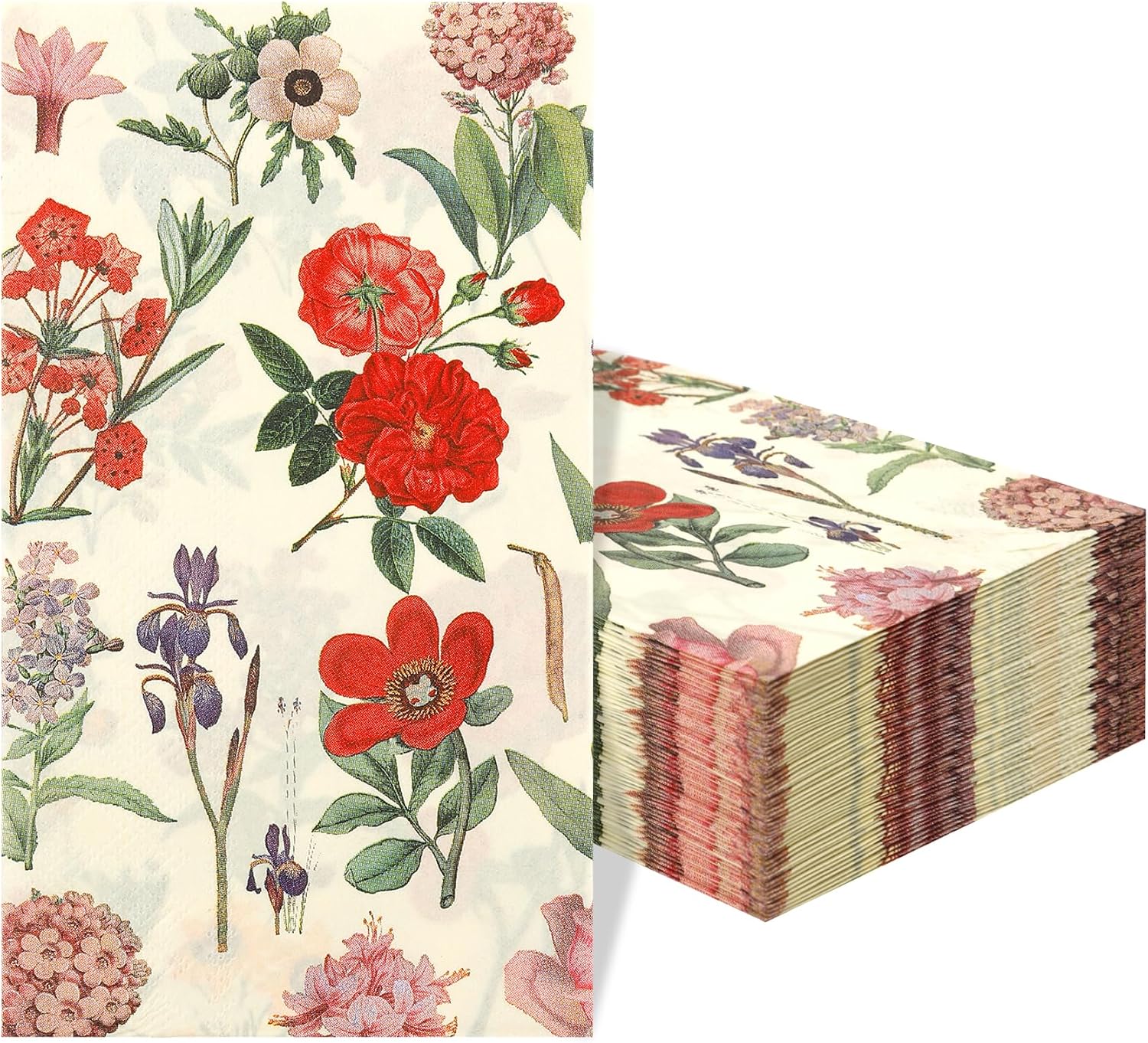 Floral Napkins Paper 50 Pcs Wildflower Napkins Disposable Vintage Cocktail Napkin Paper Guest Hand Towels Decorative Dinner Napkin for Spring Wedding Birthday Tea Party Decorations 4.3 x 7.9 Inch
