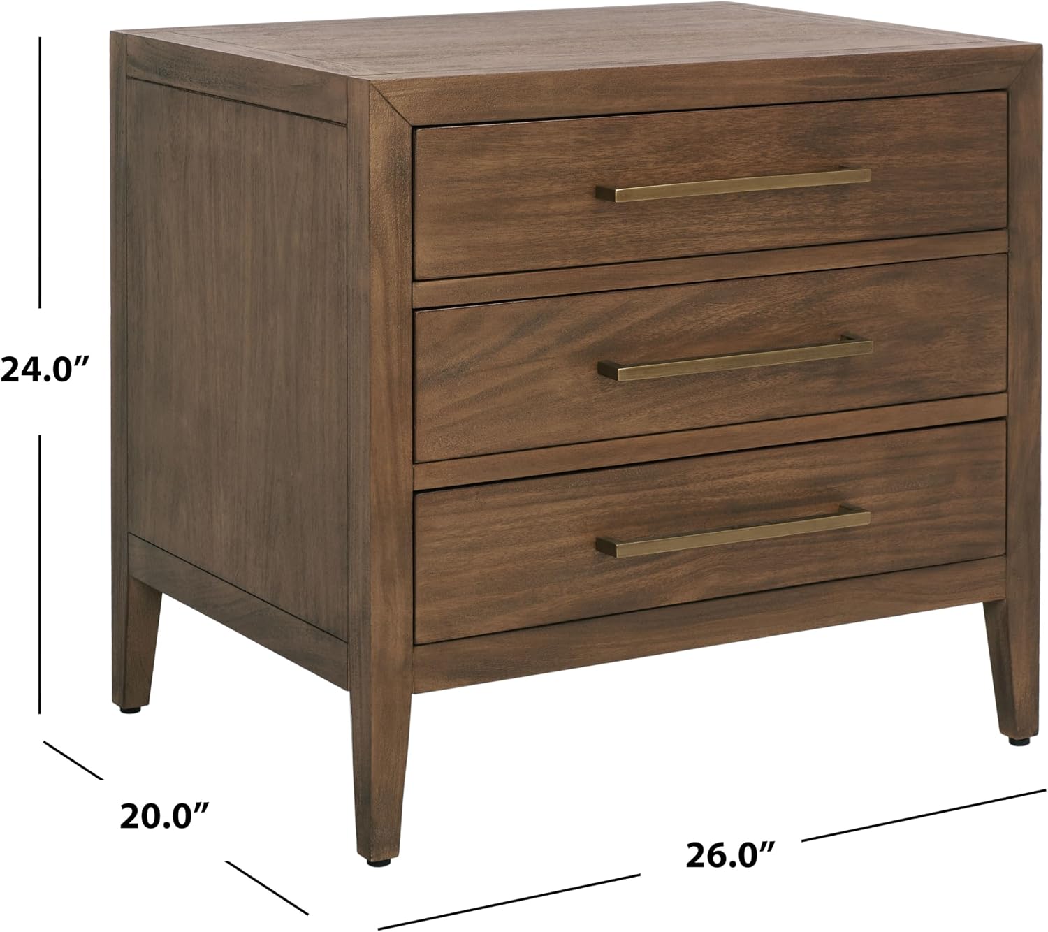 SAFAVIEH Couture Home Collection Ariella Brown 3-Drawer Wood Nightstand Table (Fully Assembled)