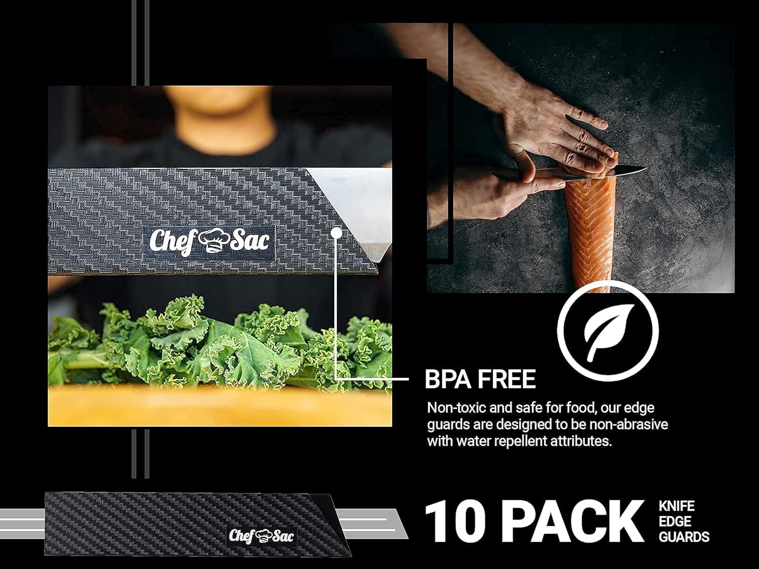 Chef Sac Knife Edge Guards (10-Pack) with Chef Hat Beanie Included