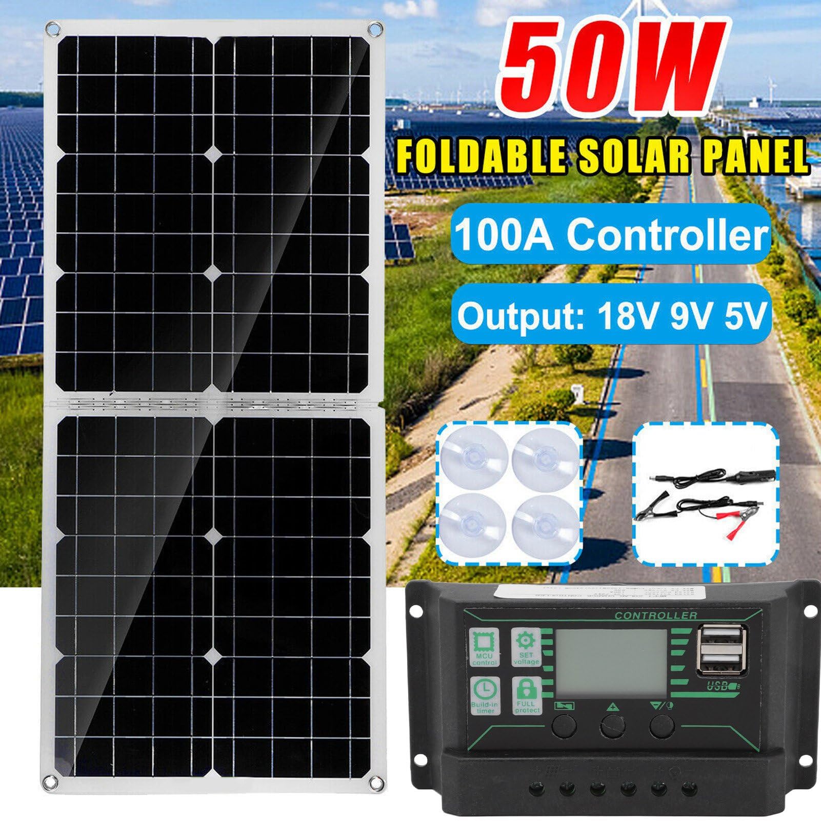 Tyenaza 50 W 2 A Solarmodule, faltbare Polysilizium-Solarmodule, tragbar, für Camping, Reisen, hohe Umwandlungseffizienz