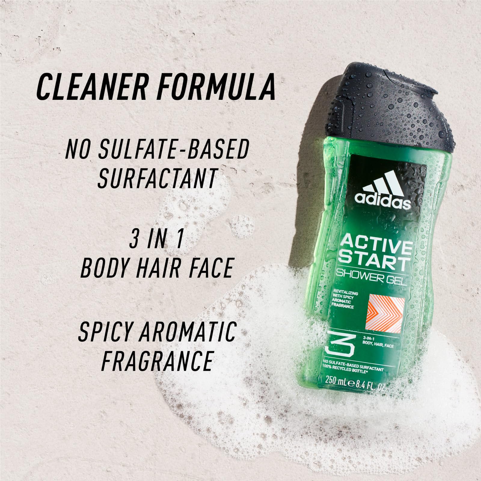 Adidas, Active Start Gel Doccia Bagnoschiuma 3 in 1 per Corpo, Capelli e Viso, 400 ml